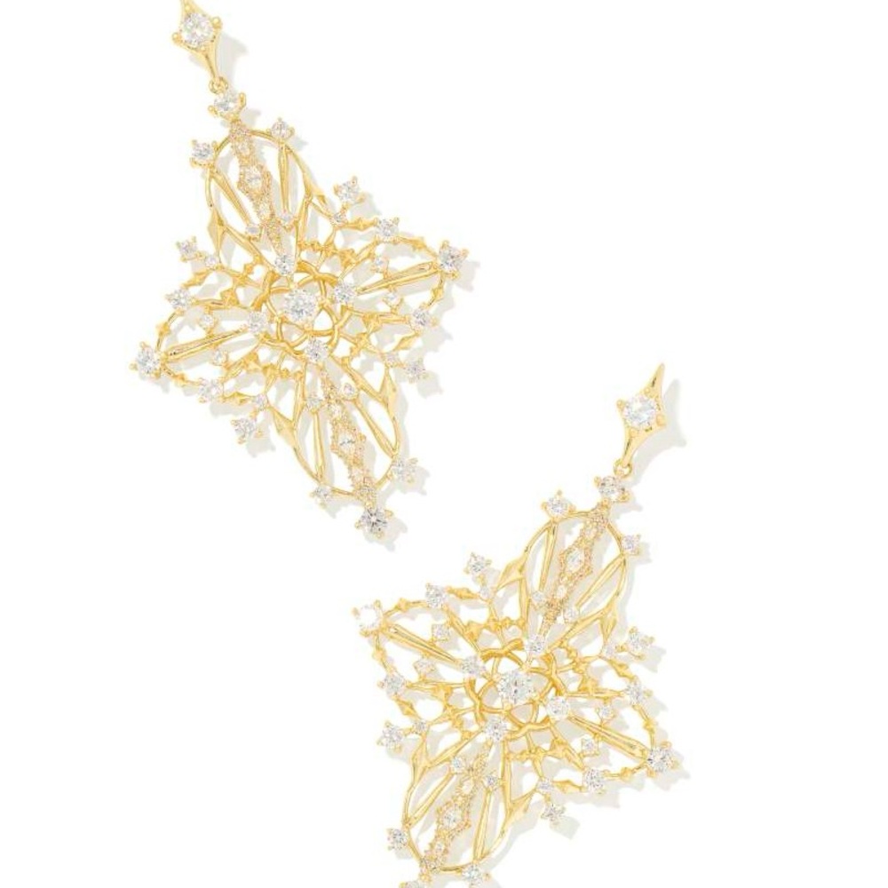 Rosalie Gold Statement Earrings in White Crystal - Picture 3 of 5